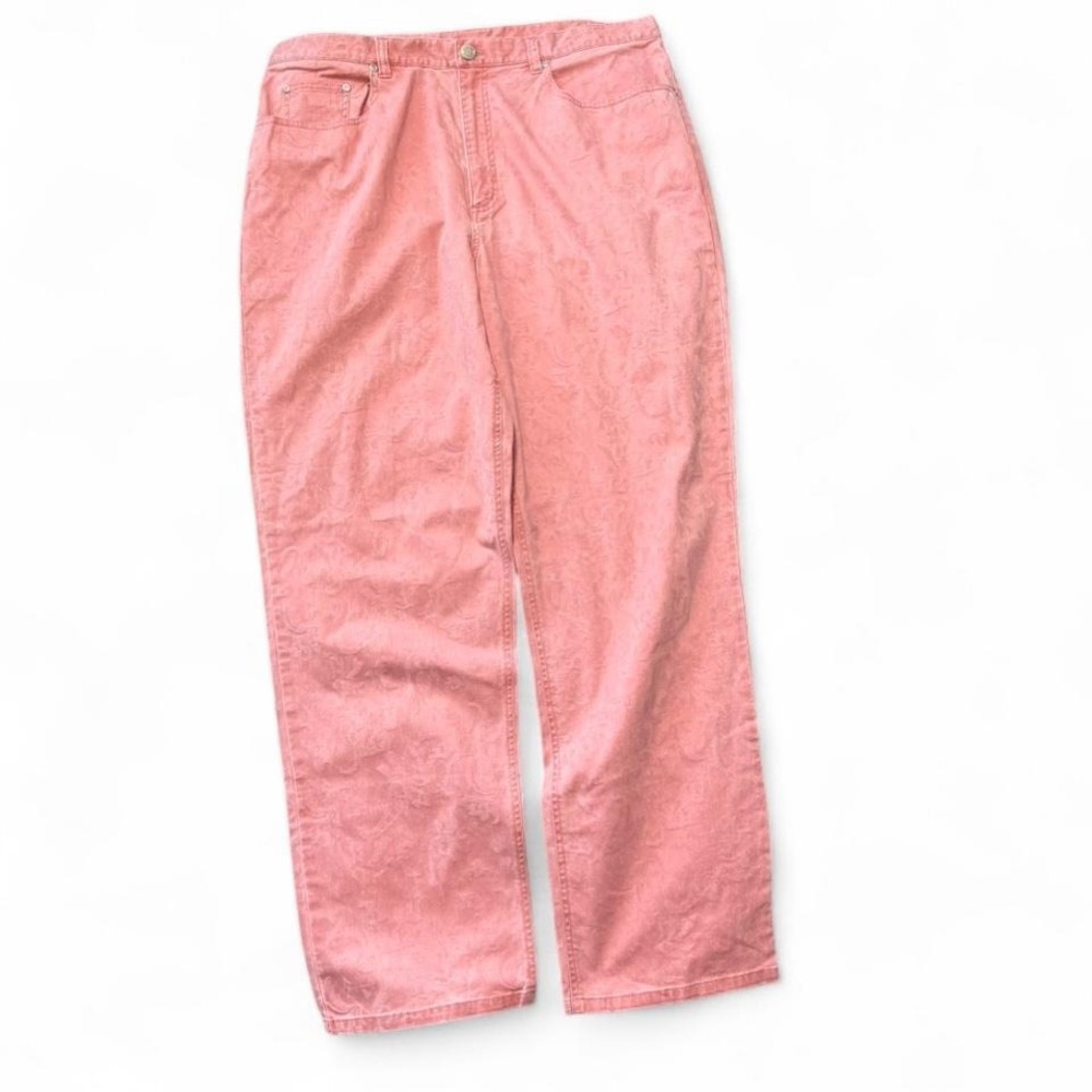 Vintage 90s Chico's‎ Pink Floral Jacquard High Waisted Jeans, Women's Size 18